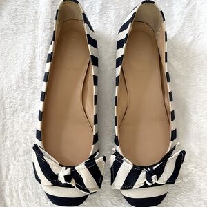 J. Crew Navy and White Striped Loafers with Bow, Mila Printed Ballet